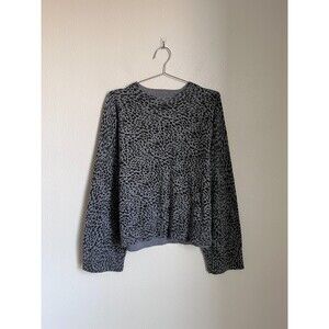 MONROW Mini Leopard Mock Neck Sweater in Gray Combo Size LARGE
